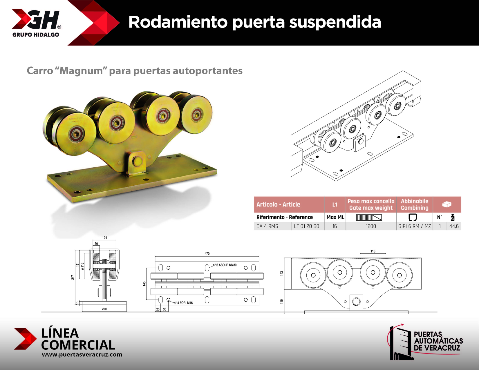 Rodamiento puerta suspendida