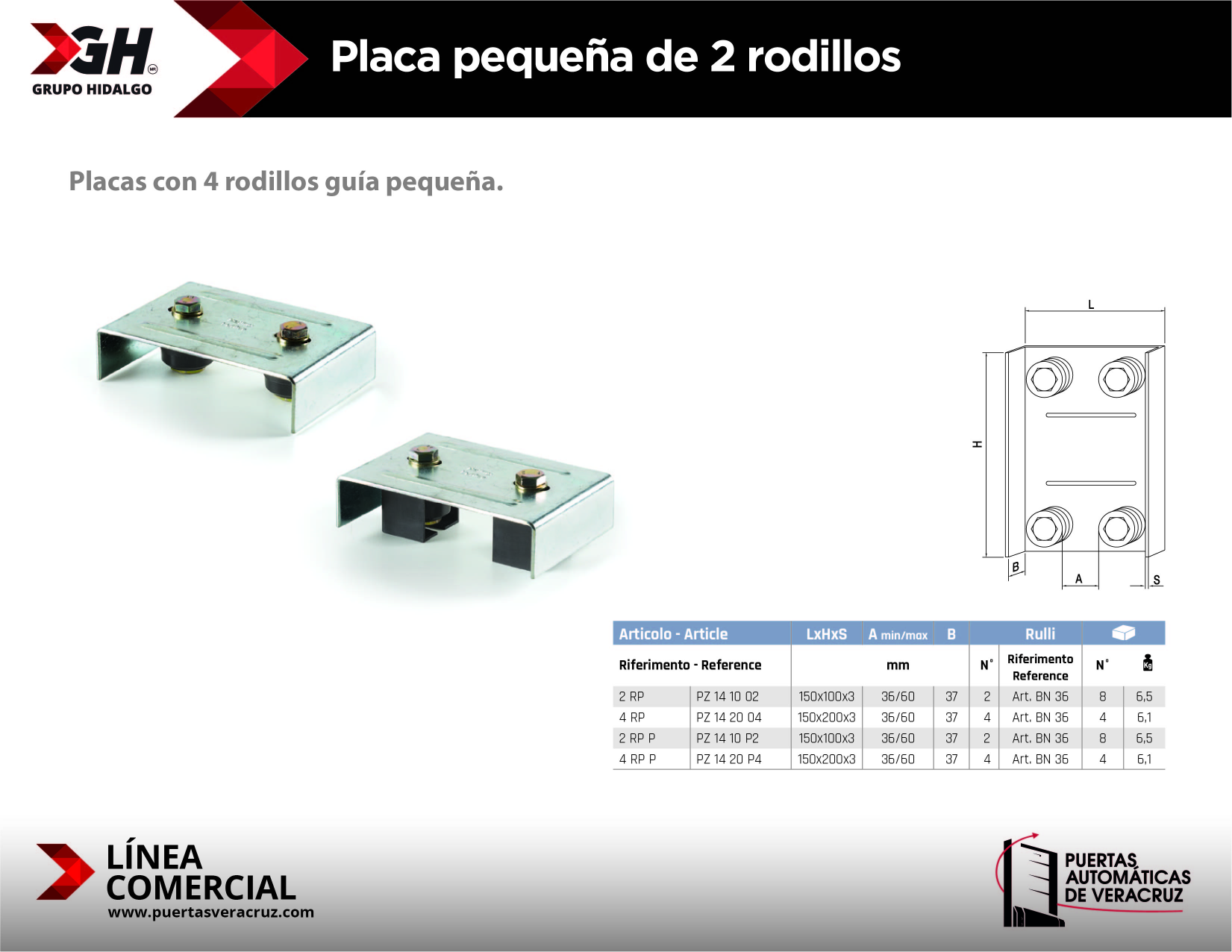 Placa pequeña de 2 rodillos