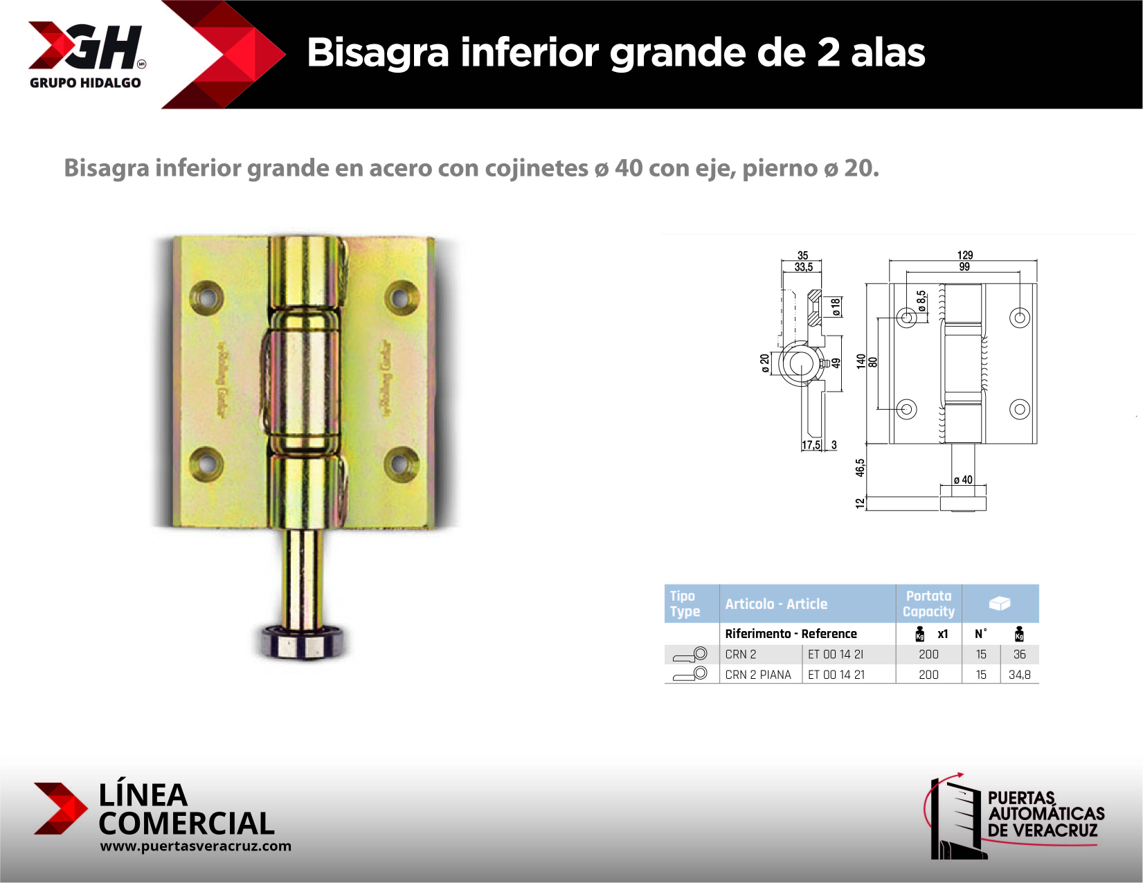 Bisagra inferior grande de 2 alas