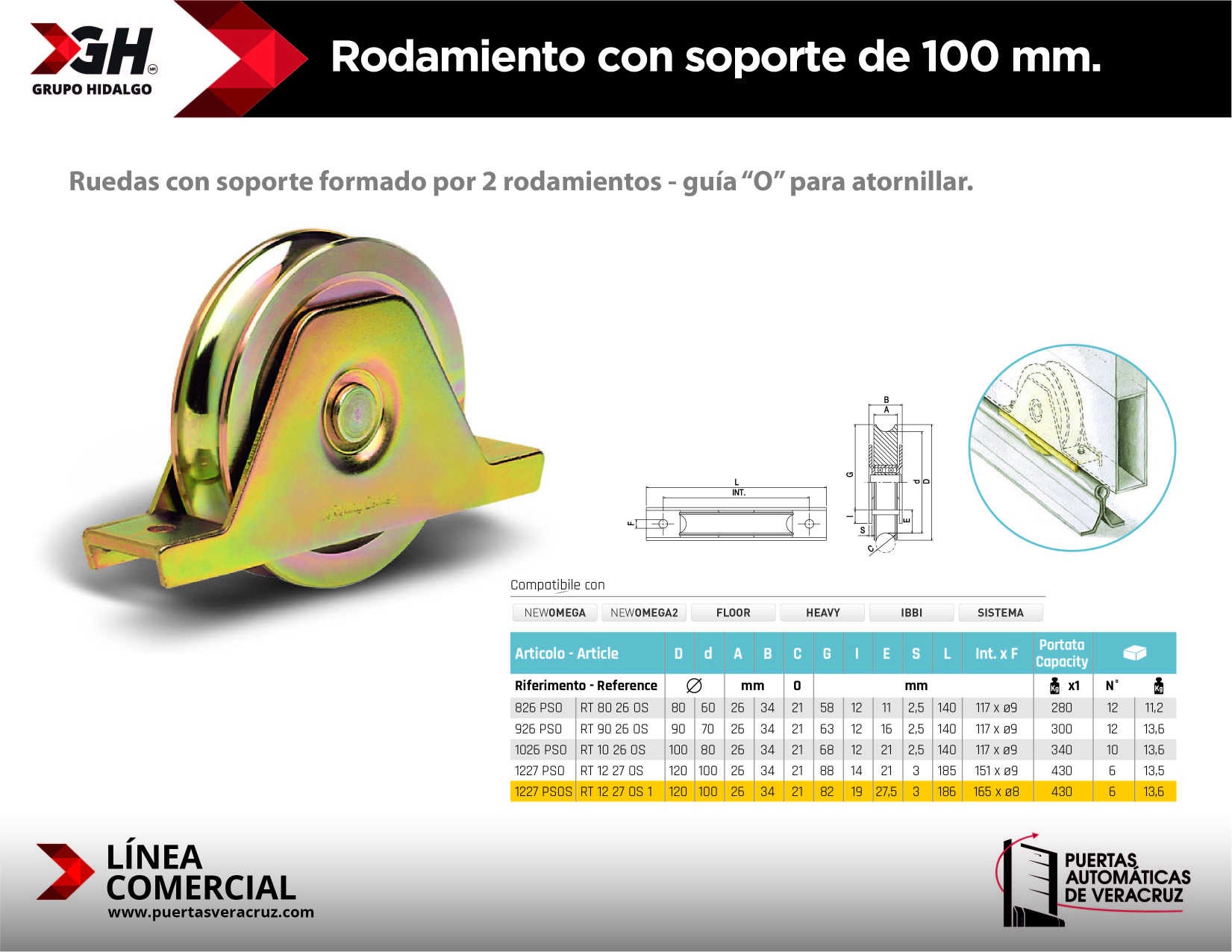 Rodamiento con soporte de 100mm.