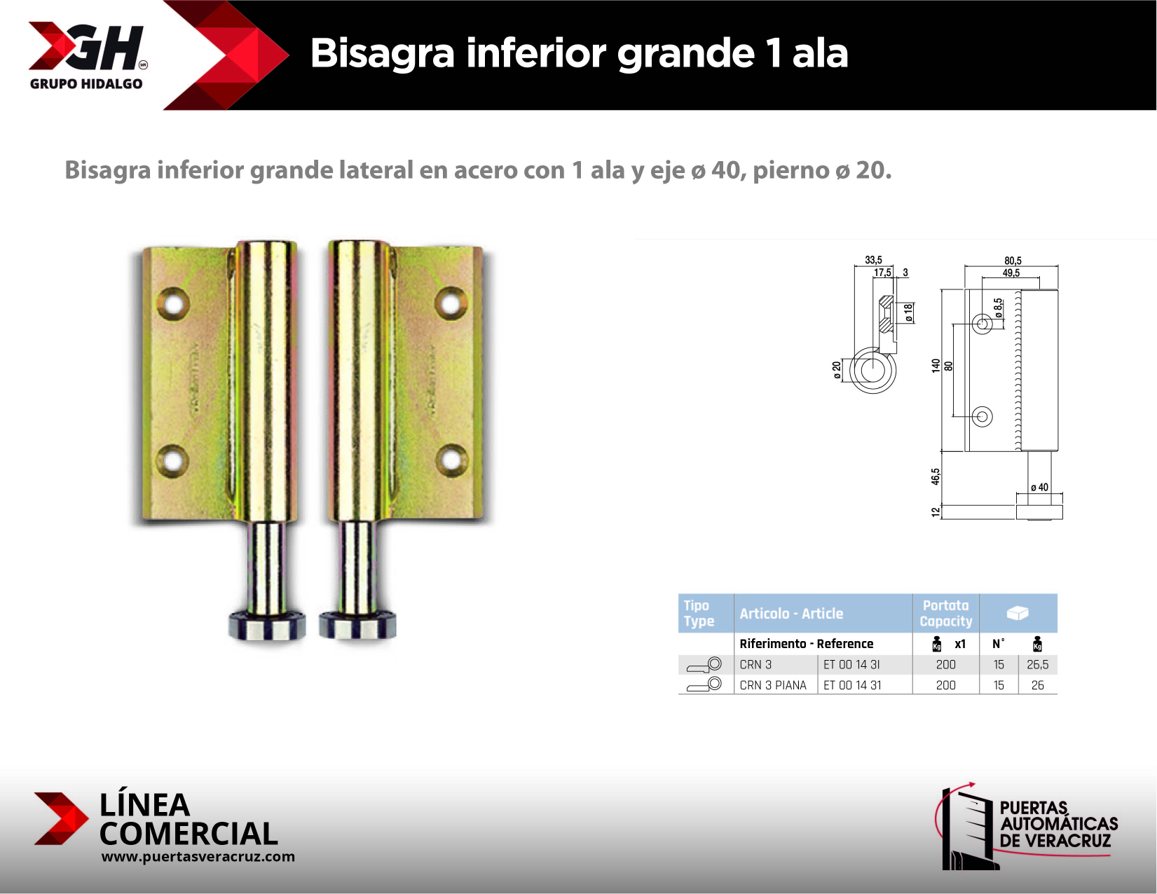 Bisagra inferior grande 1 ala